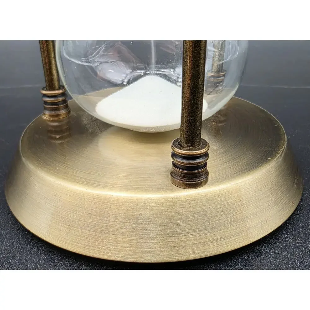 Vintage Brass Hourglass 15 Min White Sand Glass Timer Desk Decor 3 Pillar